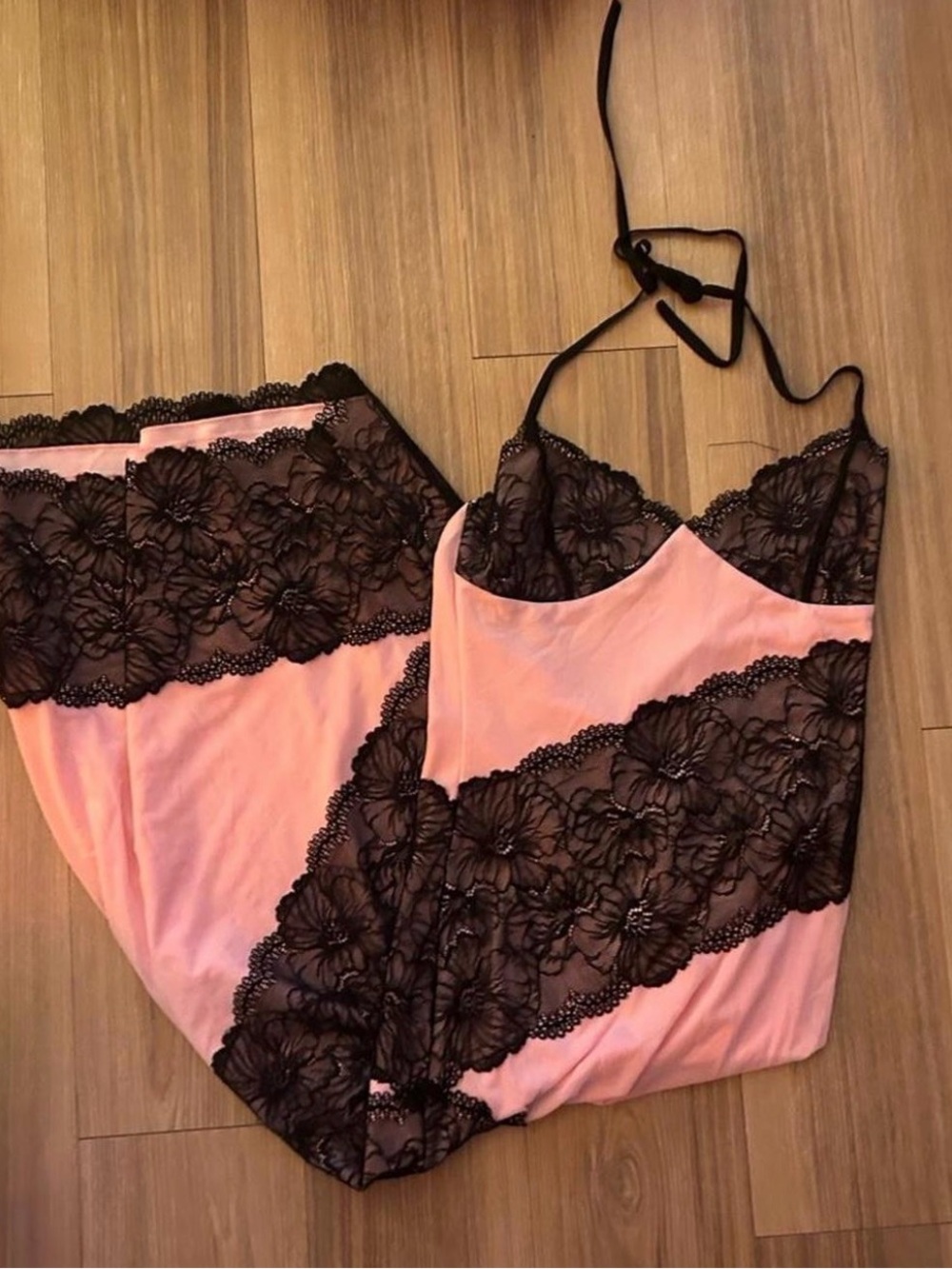 I.AM.GIA Pink Slip Dress with Black Floral Lace